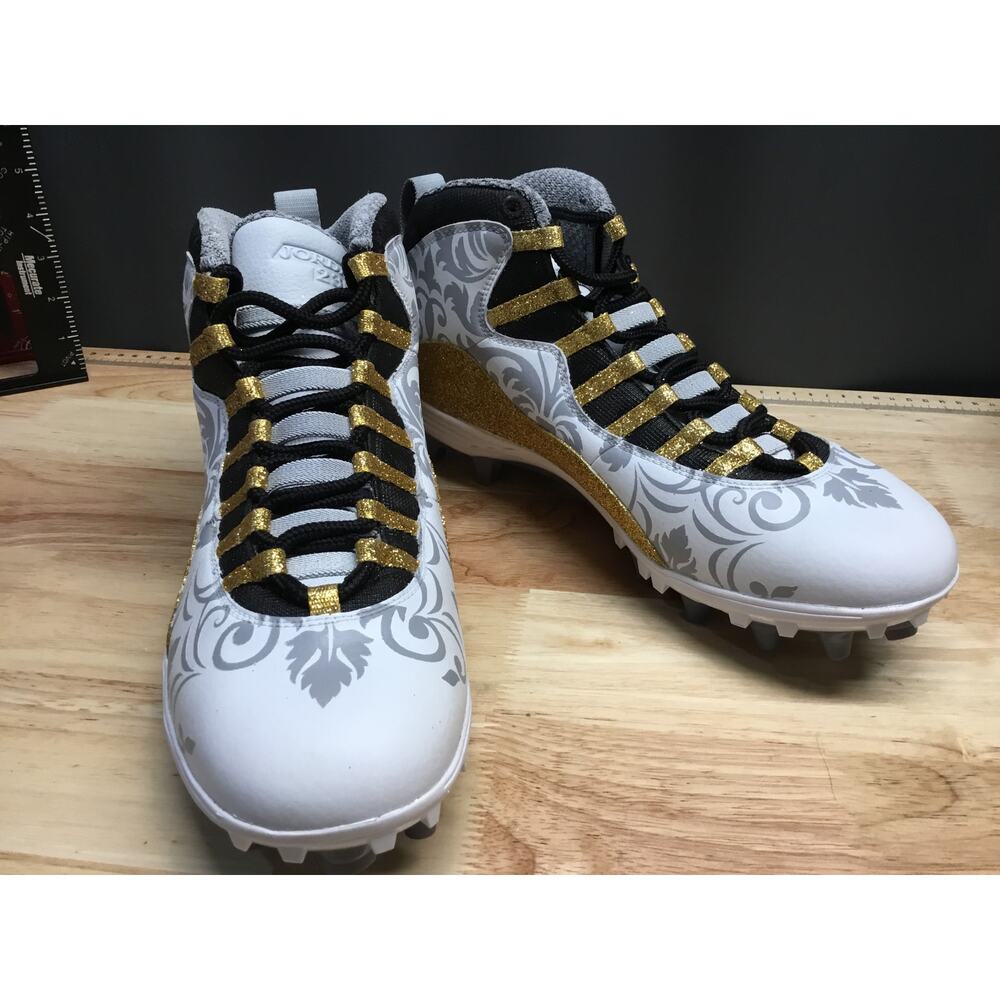 Nike Air Jordan 10 TD Mid Men's 11.5 White Gold Lace-Up Football Sports Cleats